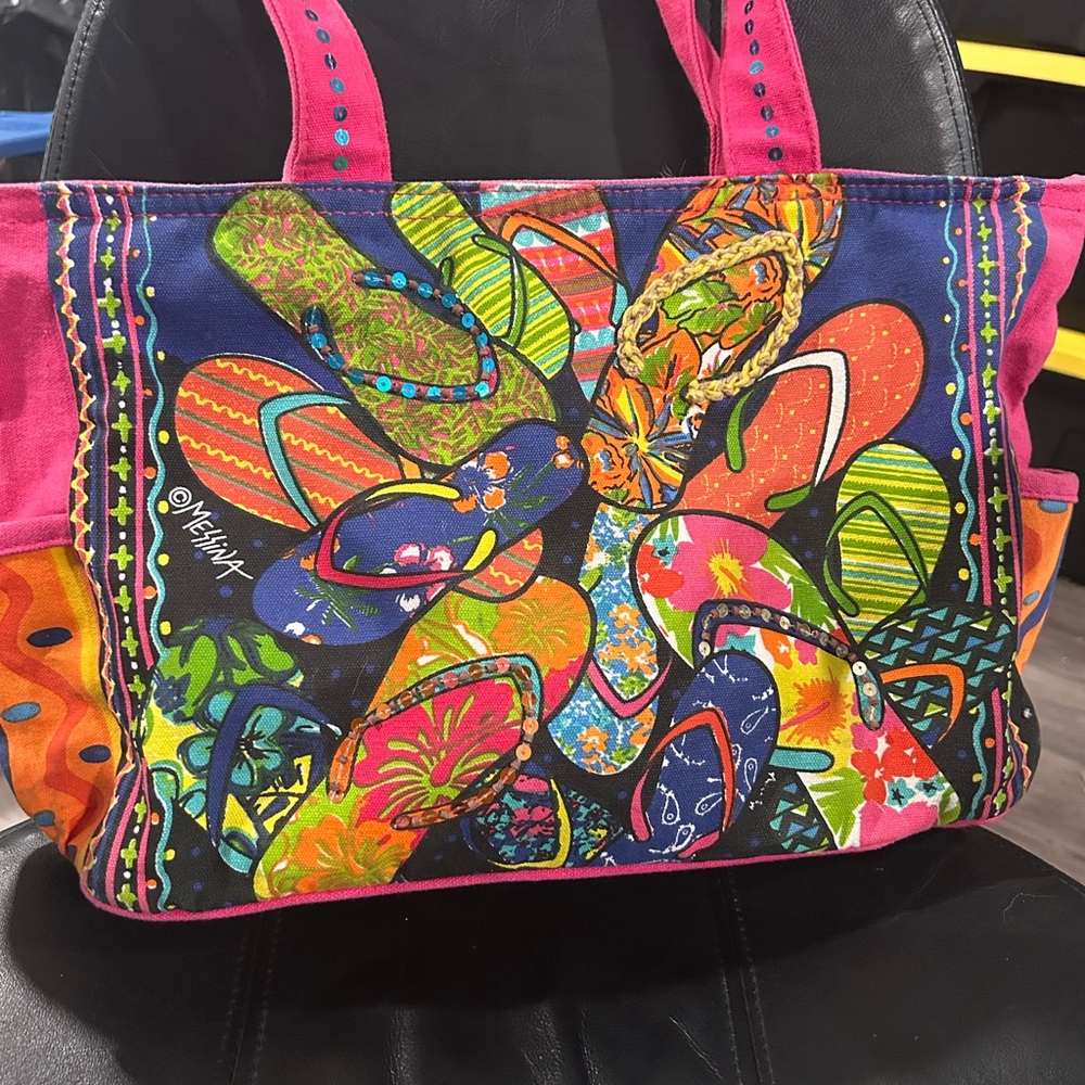 Bright Pink Multicolor Canvas Tote